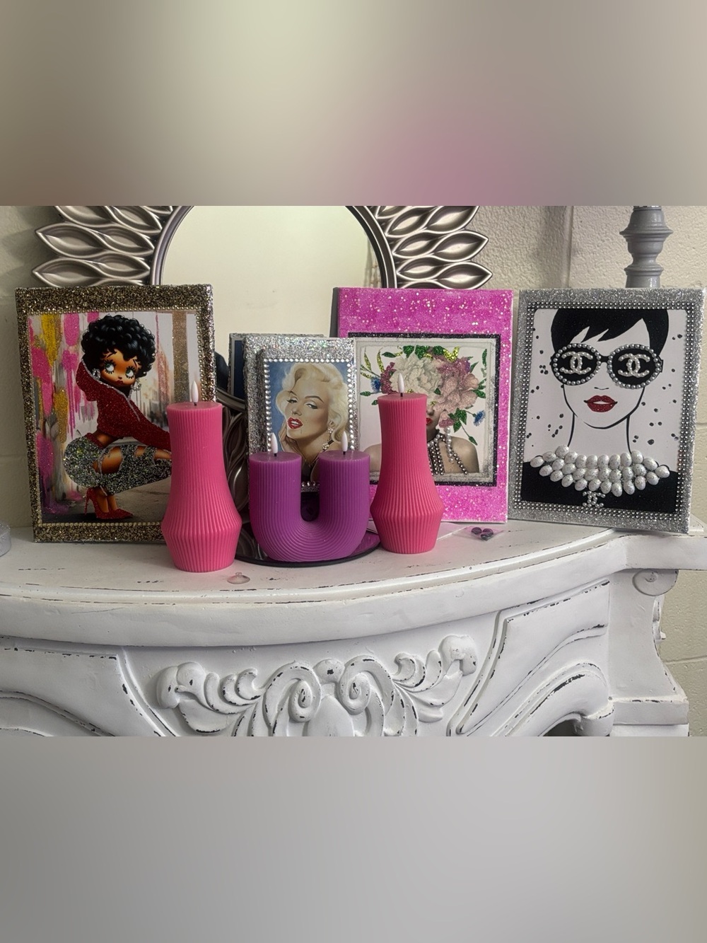 DIY Glittered 8 by 10 Photo Print on 9 by 12 Canvas Betty Flower Girl or Lady CC